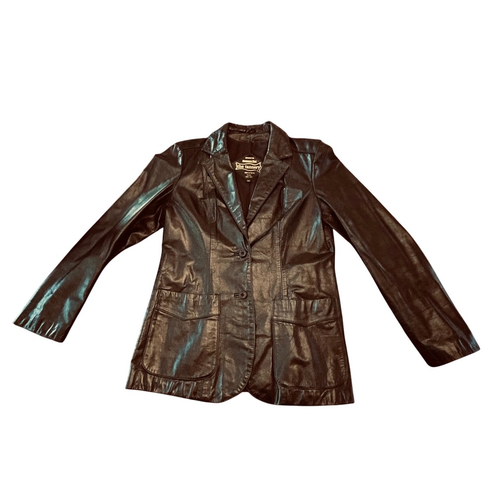 Montgomery Ward The Tannery Vintage Leather Blazer Jacket Black Size 14T NBR 229